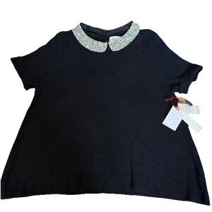 Elle Sequin Collared Swing Sweater Size XXL Black Removable Peter Pan Collar NWT